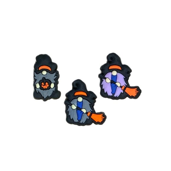 Halloween Gnome Witch Hat Wizard Broom Pumpkin Croc Charm Set of 3 - Picture 2 of 11